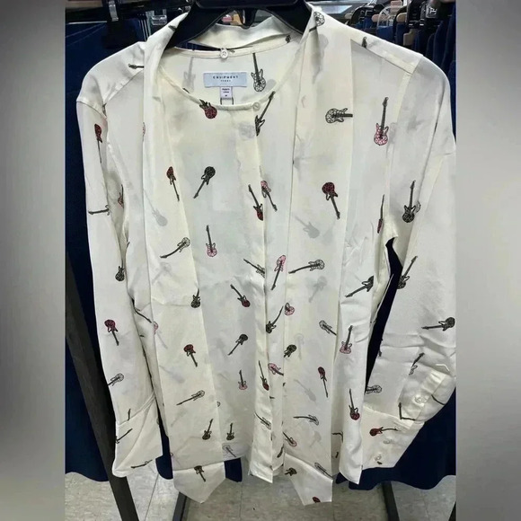 NWT Equipment Luis Silk Blouse Top Nature White Multi Guitar Print M - Picture 3 of 5